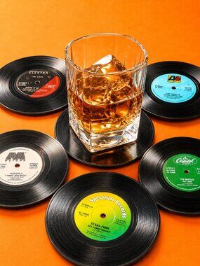 Bar Coasters - Vintage Style Vinyl Records Novelty Gift Set